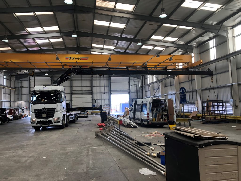 aircraft Hanger - HIAB crane working inside