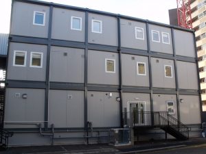 portable cabins stacked using HIAB