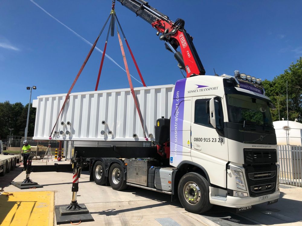 water treatment tank - hiab crane transport