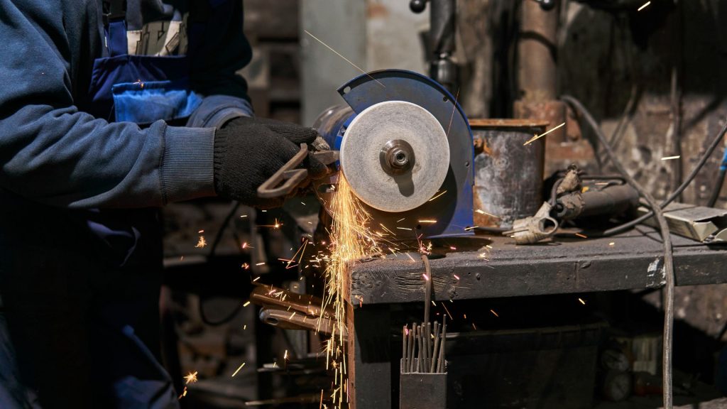 an abrasive wheel in action.
